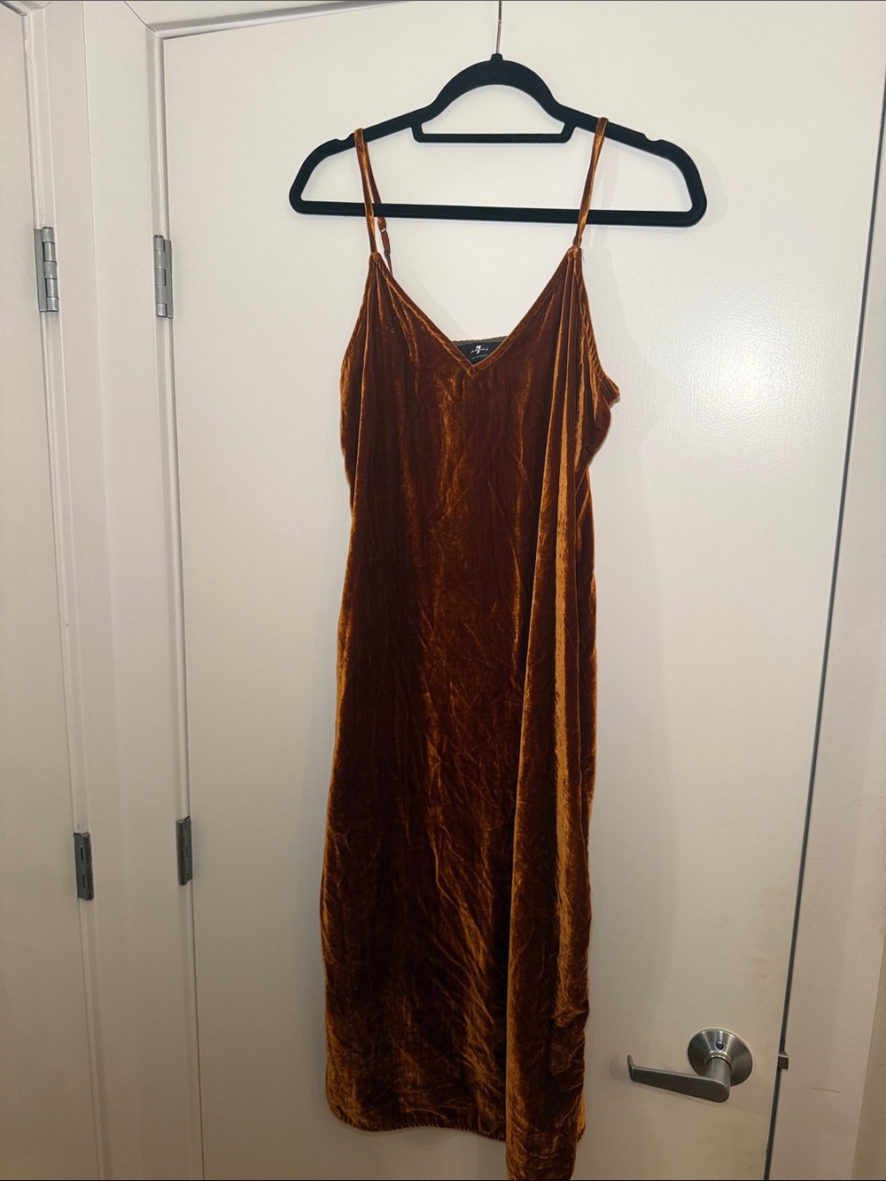 7 For All Mankind Velvet Slip Midi Dress in Rust